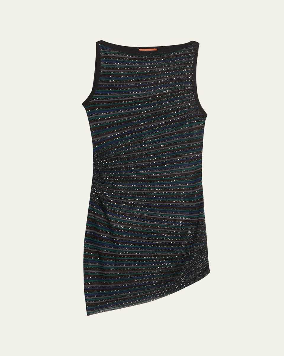 Metallic Striped Paillette Sleeveless Mini Dress